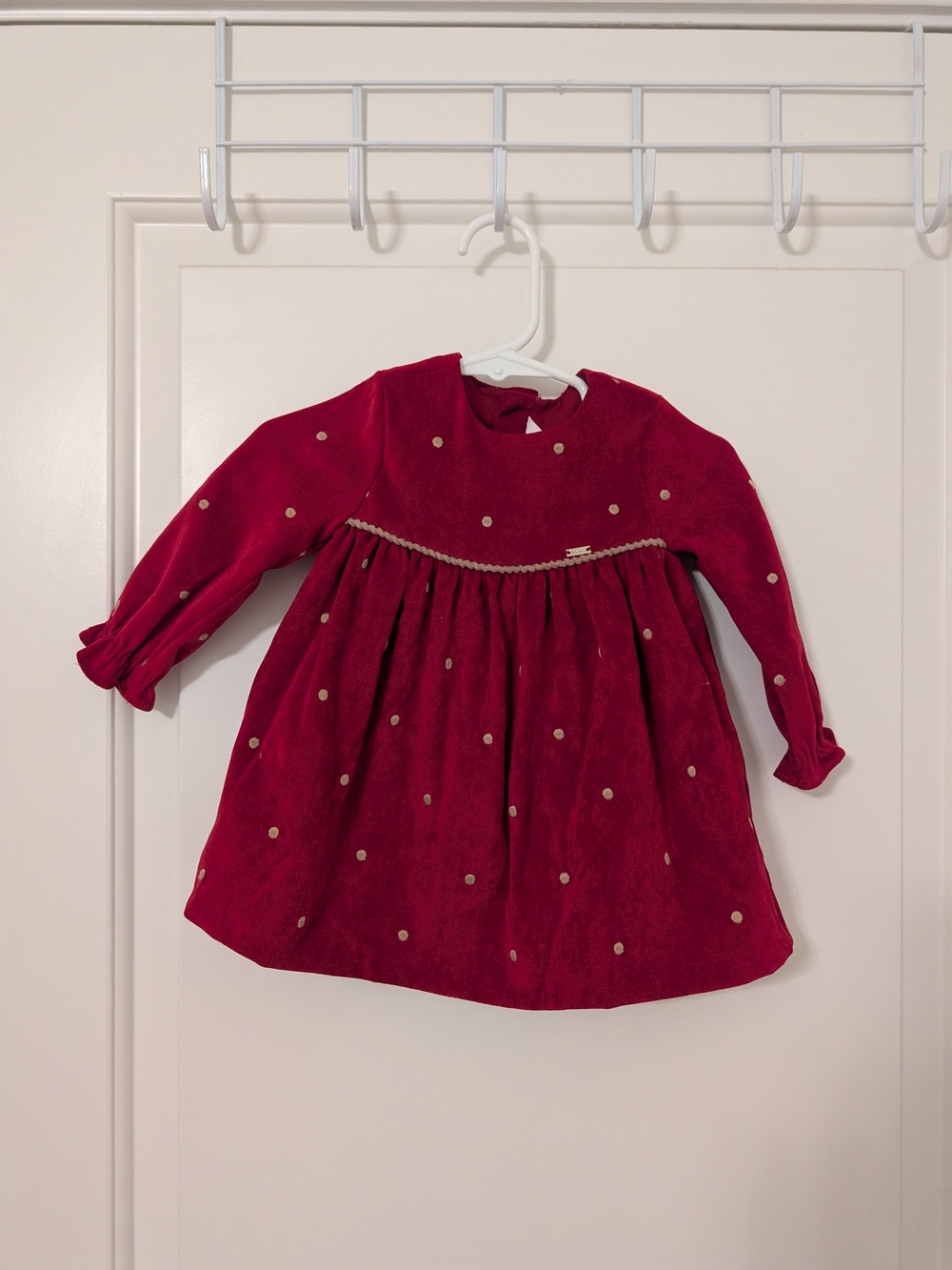 Mayoral Girls 4-6M Red Velvet Gold Polka Dot Christmas Holiday Dress